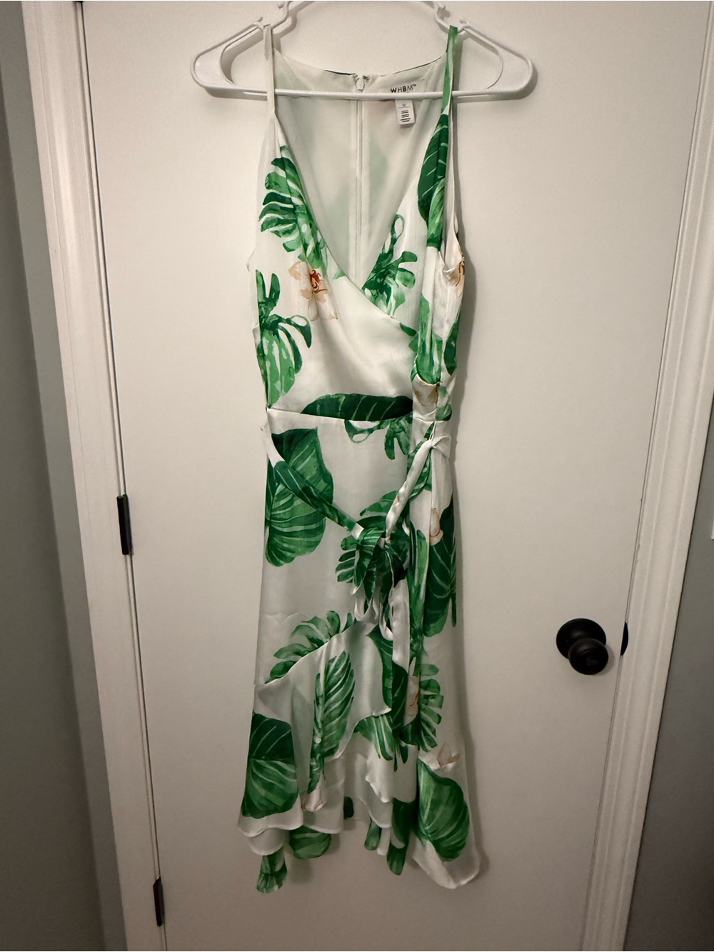 White House Black Market White and Green Tropical Wrap Midi Dress